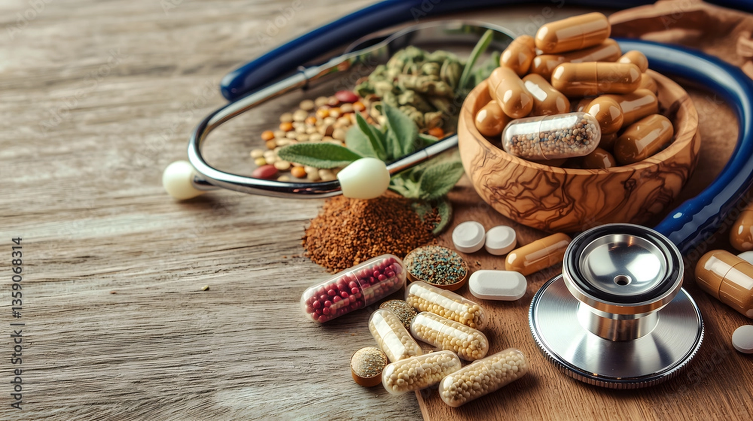 Tasse Kräutertee mit Wildblumen und verschiedenen Kräutern